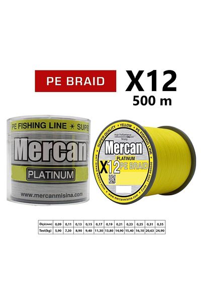 Mercan Pe Braid Platinum X12 Yellow Rope 500m Reel Fishing Line