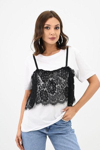 Koza Butik Tricou de damă cu dantelă 1772-24