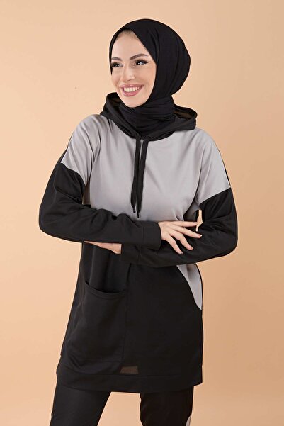 TOFİSA Střední dámské šedé tunikové kalhoty – rovné 11022