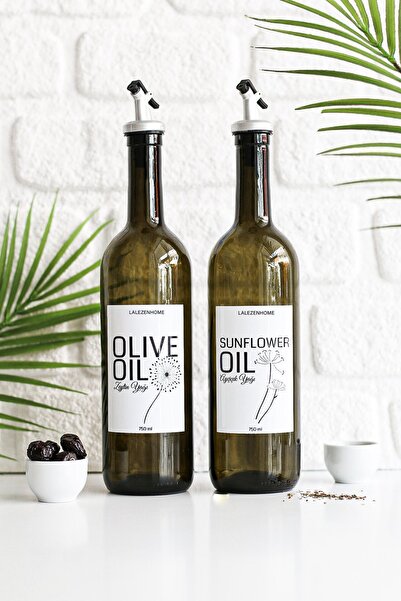 LALEZEN HOME وعاء زيت أخضر مع ملصق أبيض سعة 750 مل ورأس مانع للتسرب