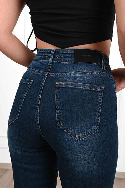 Koza Butik Pantaloni blugi de damă cu talie înaltă bleumarin 6179-23