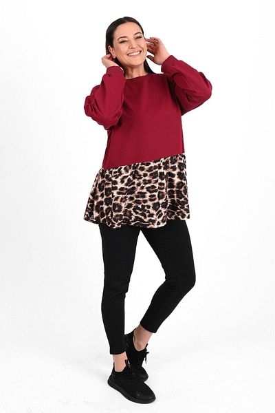 Koza Butik Tunica de marime mari cu detaliu leopard plisat pentru femei 1435-23