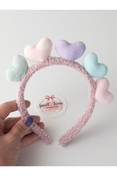 Sweet twins accessories Renkli Kalpli Peluş Taç Hediye Çocuk Tacı