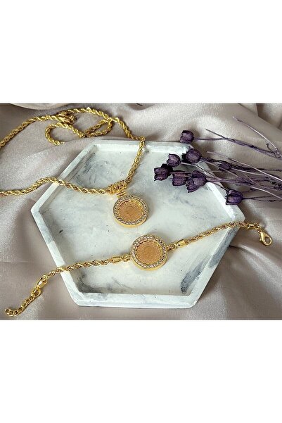 MOOM MÜCEVHERAT Kadın 22 Ayar Çeyrek Altın Kolye Ve Bileklik Set