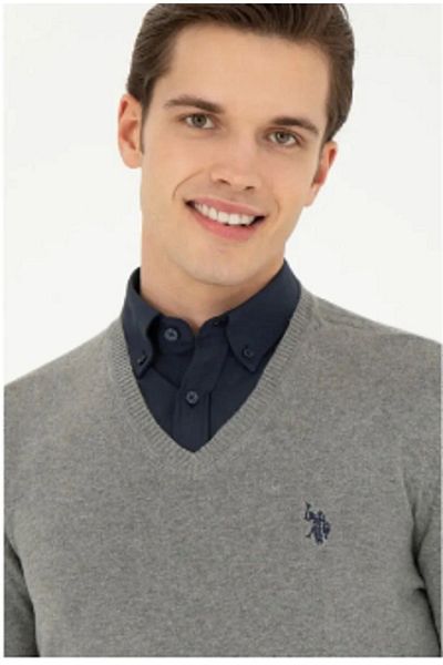 U.S. Polo Assn. Pulover pentru bărbați cu decolteu în V - 100% bumbac Model de bază