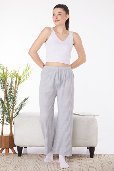 TOFİSA Medium Women's Gray Plain Pajama Bottoms - 25855
