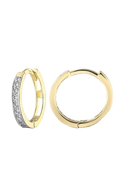 MOOM MÜCEVHERAT Kadın 14 Ayar Altın Küpe Minimalist Zirkon Taşlı Modern Halka...