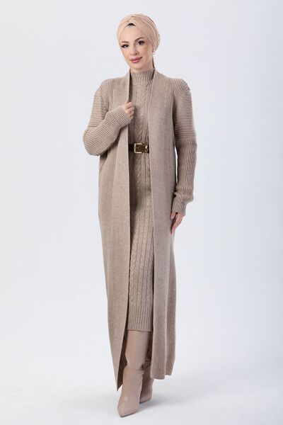 TOFİSA Plain Half Turtleneck Women's Mink Knitwear Double Set - 24007