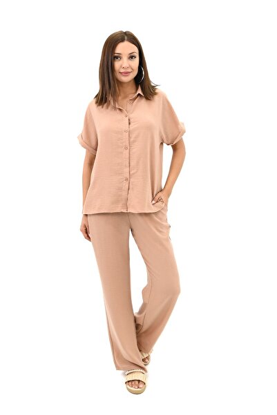 Koza Butik Women's Double Set - Short Sleeve, Shirt Collar, 4097-25