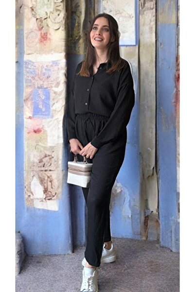 Entropy Gömlekli Ayrobin İkili Keten Takım - Siyah