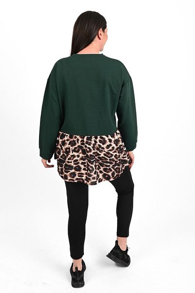 Koza Butik Tunica de marime mari cu detaliu leopard plisat pentru femei 1435-23
