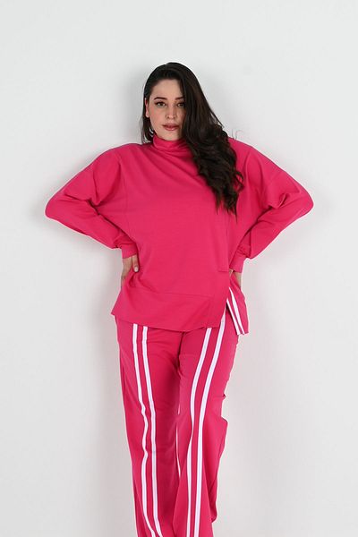 Koza Butik Set de trening pentru damă cu gât țesut de mărime mare 8070-24