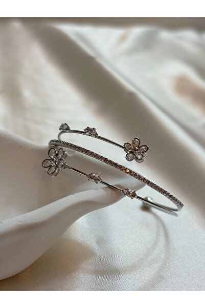 sheyajewellery Kadın Çelik Kelepçe Model Çiçekli Bileklik