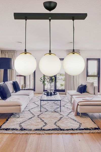SONSUZ AYDINLATMA&AVİZE Infinite Row Black 3-Piece White Globe Glass Pendant Lamp Luxury Chandelier