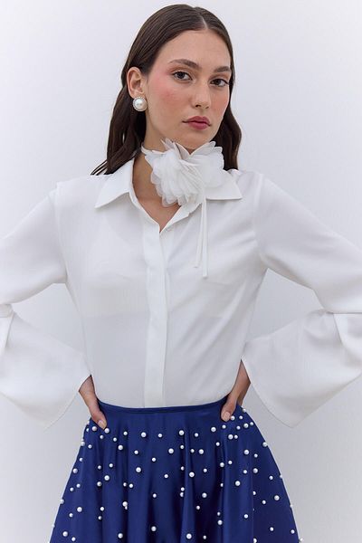 Manuka Cămașă Ecru Satin Fit - Decupaj
