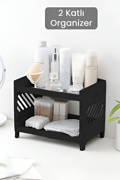 Bayev 2 τμχ Black Venice-2 Office Organizer - Desk Top Organizer, Βάση μπάνιου με ράφι μακιγιάζ κοσμημάτων