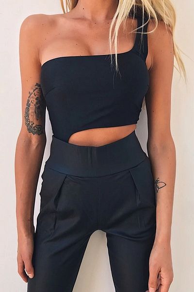 boutiquen 1527 Μαύρη μπλούζα κορμάκι με έξι κουμπώματα