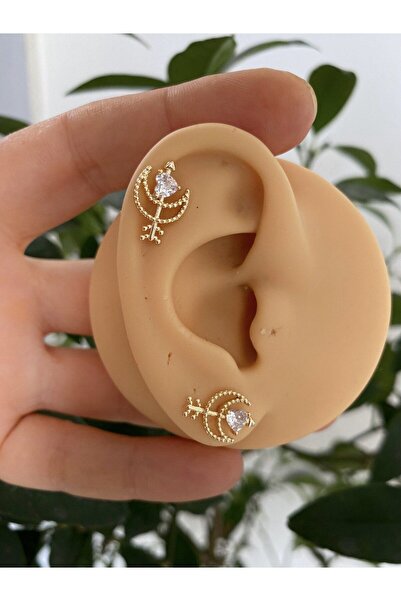 Arescollection ÇELİK ZİRKON TAŞLI HELİX KIKIRDAK CONCH KULAK MEMESİ UYUMLU Pİ...