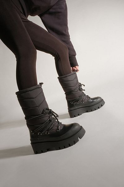 Marjin Women's Snow Boots Thick Sole Lace Up With Fur Inside Visra black