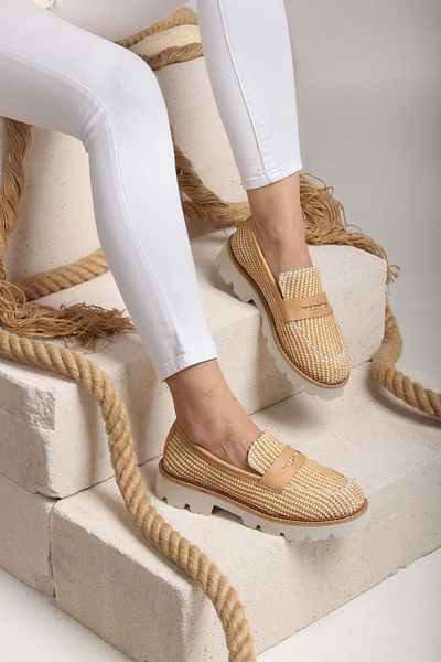 Gusse Olivia Beige Women's Loafer Shoes