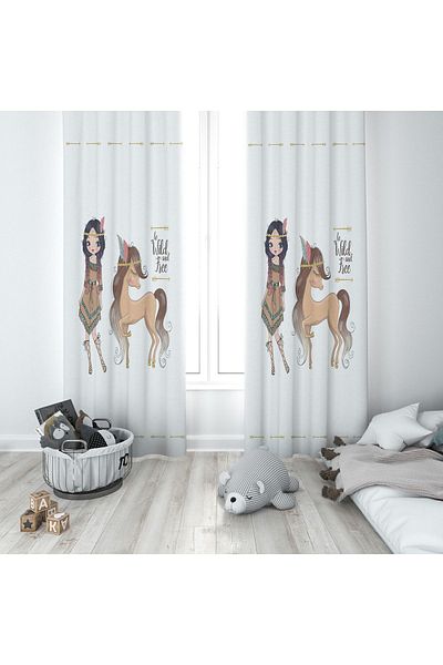 Lolla Girl's Background White Adventurer Curtain - 140