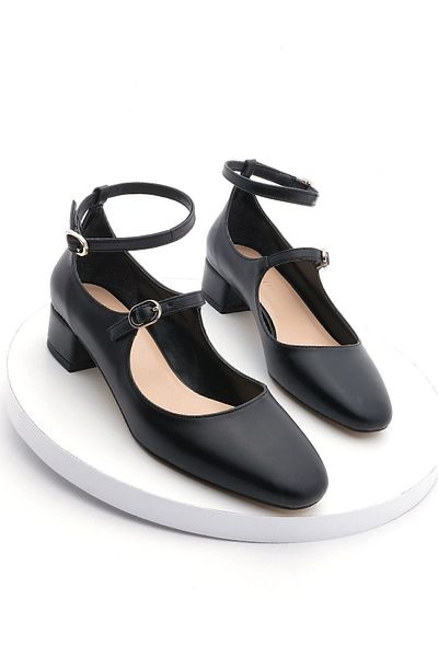 Marjin Women's Short Block Heeled Shoes with Helmet Mary Jane Arbe Black