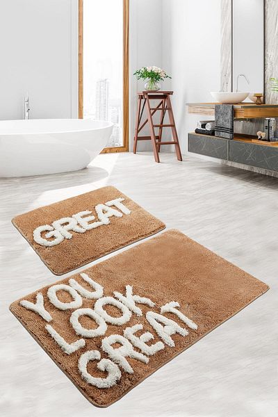 Chilai Home Μπεζ Σετ 2 - 60x100 cm 50x60 cm Σετ καθίσματος τουαλέτας που πλένεται, χαλάκι μπάνιου Ακρυλικό