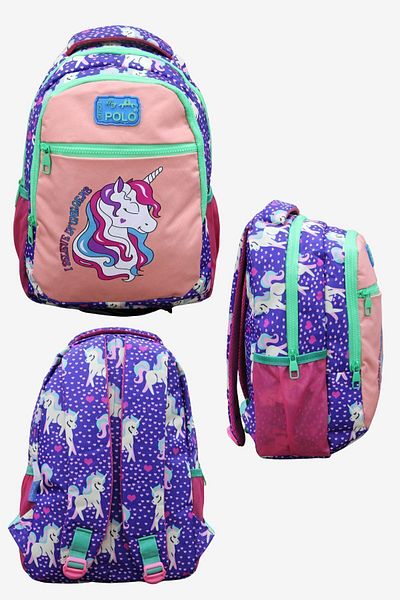 Andofis Rucsac de școală cu model unicorn roz verde - trei compartimente, termo impermeabil