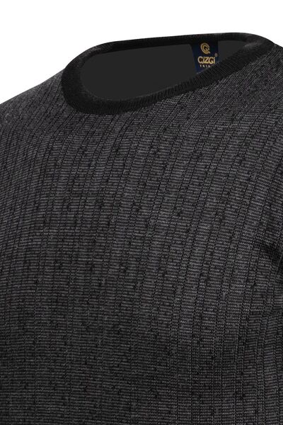 Çizgi Triko Чоловічий трикотажний светр у смужку - без коміра, з візерунком на рукавах і еластичною талією, сталеве плетіння - 5005C