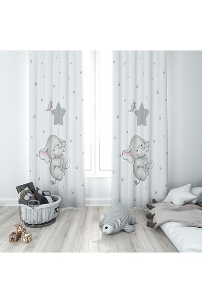 Lolla Elephant And Star Patterned Background Curtain 162