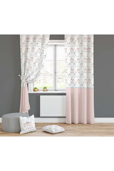 Lolla Cute Elephant Background Curtain with Pink Skirt 1220