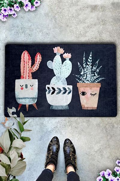 Chilai Home Spina Cactus Inside and Outside PVC Door Mat, Patterned Mat