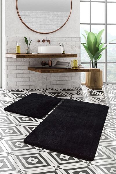 Chilai Home Σετ χαλιών μπάνιου Black Air - Σετ 2 ακρυλικών καθισμάτων τουαλέτας