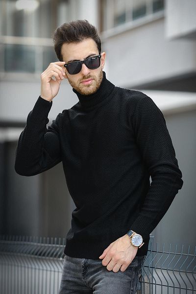 Oksit Мъжки пуловер с поло яка Seka 500 Slim Fit - Petek Örgü