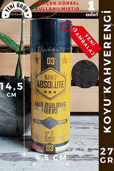 Nano Absolute Koyu Kahve Saç Dolgunlaştırıcı Keratin Fibers 27gr, Topik Saç Tozu, Saç Kapatıcı, Saç Fiber, Berber