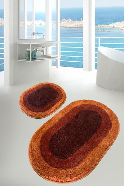 Chilai Home Elips Orange Set de 2 - Covoraș de baie din acril cu bază anti-alunecare și lavabil