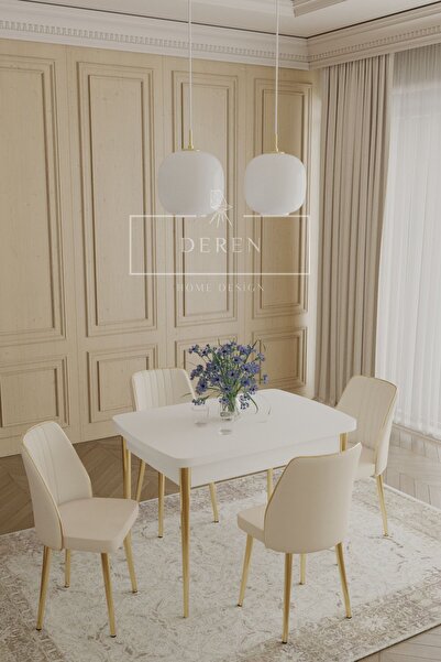 DEREN HOME Via Serisi 70x110 Masa+4 Krem Sandalye Silinebilir İthal Baby Face...
