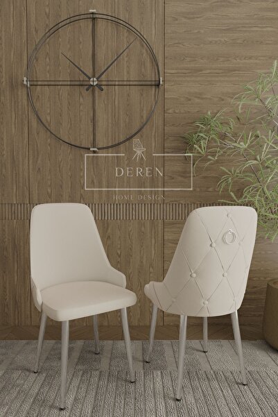 DEREN HOME Nil serisi mutfak salon sandalyesi gümüş metal ayak silinebilir baby face kumaş 1 adet krem