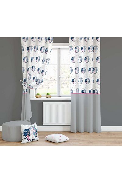 Lolla Gray Skirted Unicorn Girl Background Curtain 1273