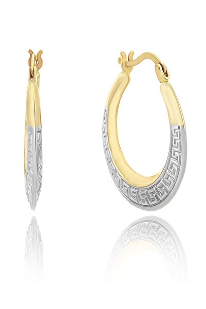 MOOM MÜCEVHERAT Kadın 14 Ayar Altın 2 Renk Yeşil Beyaz Halka Küpe