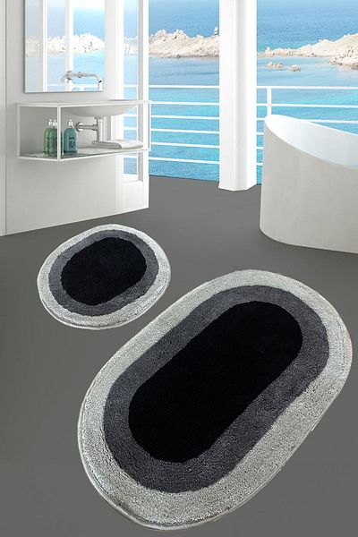 Chilai Home Ellipse Grey Σετ 2 - Ακρυλικό Χαλάκι Μπάνιου με Αντιολισθητική Βάση και Πλένεται