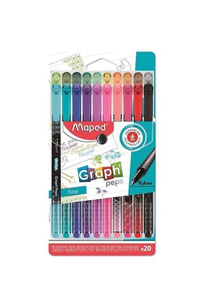 Maped Patterned Fineliner Felt Tip Pen Fine 0.4mm 20 Colors Hanging Package3154147490518