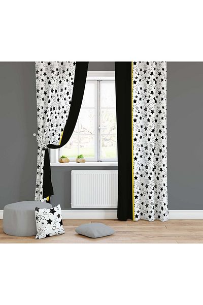 Lolla White Black Detailed Starry Background Curtain 728