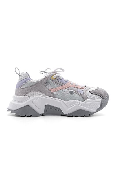 Marjin Women's High Sole Sneaker Lace-Up Sports Shoes Virez Gray