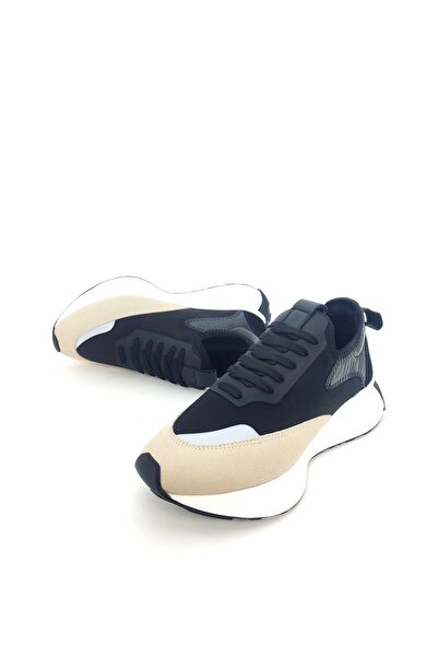 Seniorah Dimity Black-B-Beige Suede Women's Sneakers - Genuine Leather