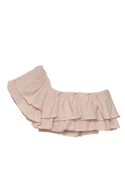 Quzu One Shoulder Flounced Stone Color Crop Blouse