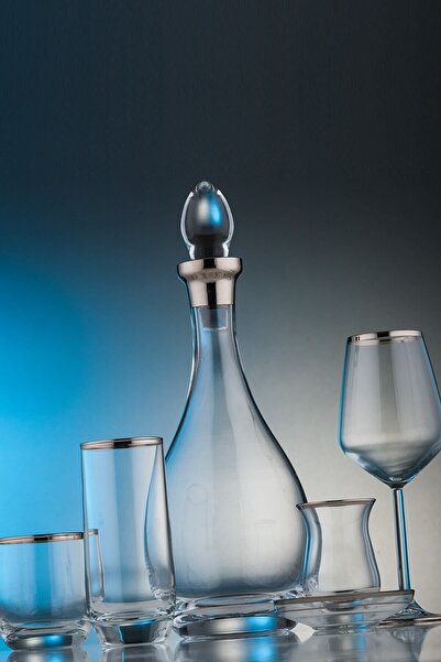 KCD Bolero Platin 31 Parça Cam Sofra Sunum Çeyiz Seti Şişeli Su Bardak Takımı Kesme El Dekor