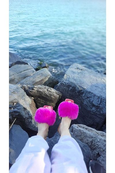Moda fiesta Γούνινες γυναικείες παντόφλες - για καθημερινή, εξωτερική και οικιακή χρήση