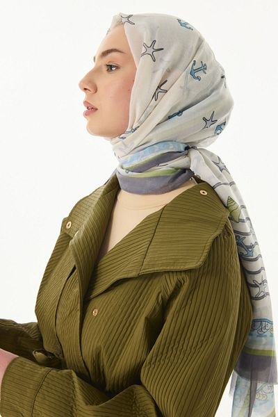 SOFT AKSESUAR Sea Ship Patterned Shawl