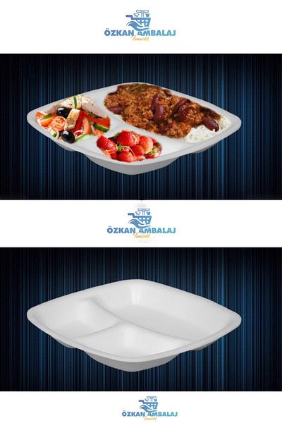 ÖZKAN AMBALAJ 3 Compartment Foam Plate 100 Pieces